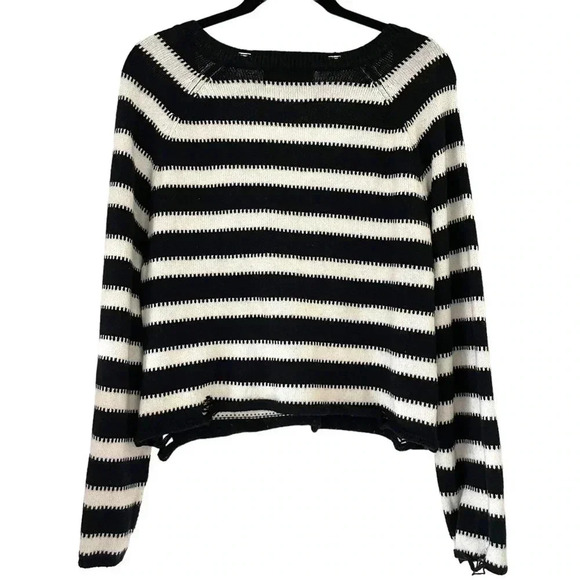 Wildfox Distressed Striped Vneck Sweater Black White - Picture 7 of 13